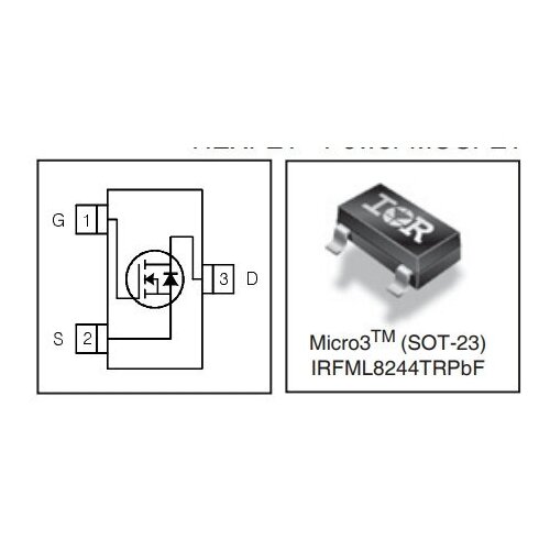 Микросхема IRFML8244TRPBF N-Channel MOSFET 25V 5.8A SOT23 SOT346 2pcs genuine nichicon kt 25v10000uf 22x40mm audio electrolytic capacitor blue kt 10000uf 25v hot sale 10000uf 25v amplifier