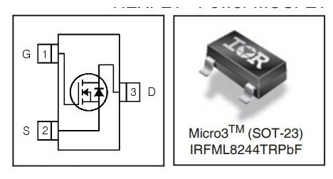 Микросхема IRFML8244TRPBF N-Channel MOSFET 25V 5.8A SOT23 SOT346