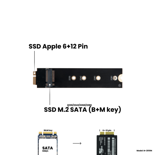 Адаптер-переходник для установки SSD M.2 SATA (B+M key) в разъем Apple SSD (6+12 Pin) MacBook Air 11 A1370 / MacBook Air 13 A1369 Late 2010, Mid 2011