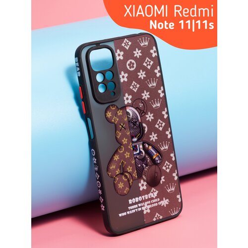 чехол mypads дизайнерские Чехол матовый с принтом на Xiaomi Redmi Note 11s, Xiaomi Redmi Note 11 Цвет Черный мишка