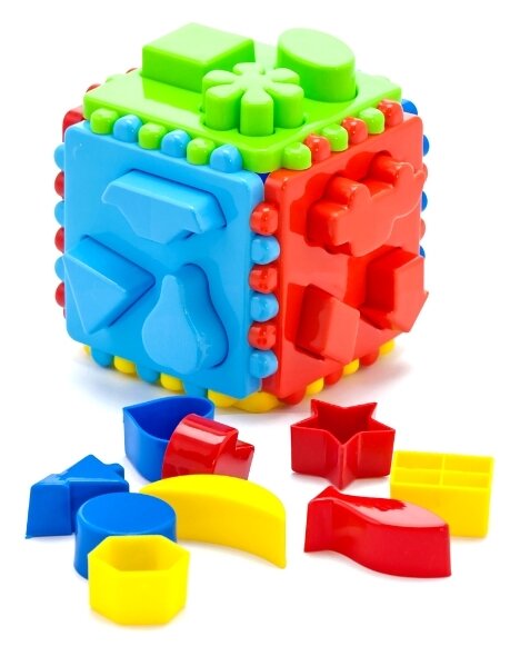 Развивающая игрушка Karolina toys Кубик логический большой, желтый/зеленый/красный/синий/голубой/оранжевый