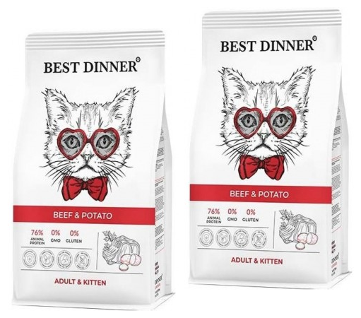 Best DinnerСухой корм для кошек и котят Best Adult&Kitten Beef&Potato с говядиной и картофелем 2 шт. * 400 гр.