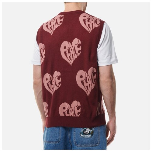 фото Мужской жилет butter goods peace knit бордовый, размер m