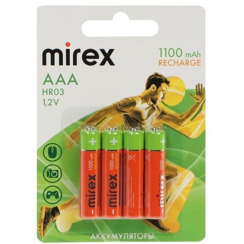 Аккумулятор Mirex, Ni-Mh, AAA, HR03-4BL, 1.2В, 1100 мАч, блистер, 4 шт. аккумулятор beston для фотоаппаратов casio bst np110h 3 7 в 1100 мач