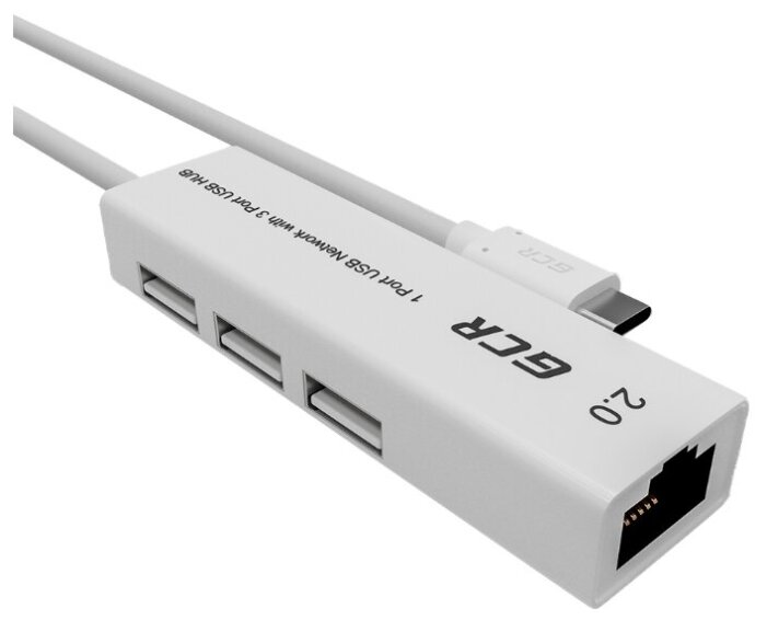 Разветвитель USB Hub Type C - 3хUSB + Rj45 с технологией OTG переходник для ноутбука (UC2CL02), белый, 0.12м