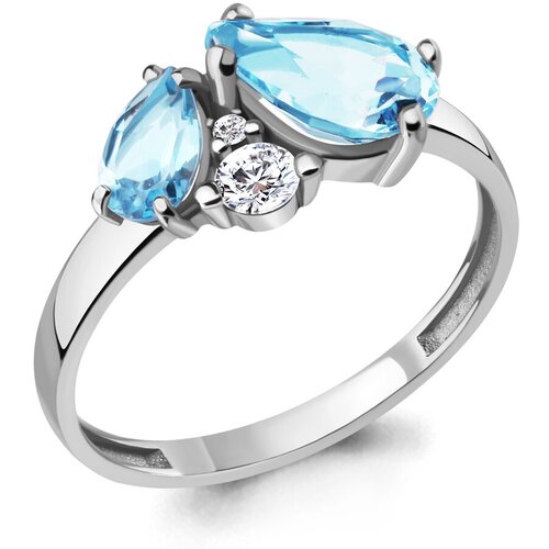 фото Серебряное кольцо aquamarine а6934602а с топазом и фианитом, размер 18 diamant-online