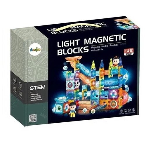 фото Светящийся магнитный конструктор magnetic blocks №2305 142 деталей/ конструктор лабиринт с шариками