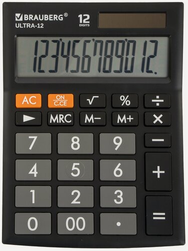Изображение товара Калькулятор настольный Brauberg Ultra-12-BK, 192x143 мм, 12 разрядов, двойное питание, чёрный