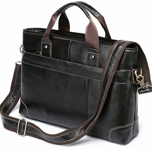 Мужская сумка портфель из натуральной кожи воск темно коричневая 38х27,5х7,5 см