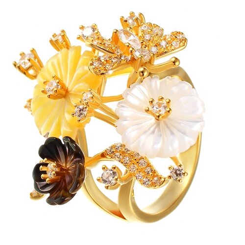 фото Element47 кольцо из серебра 925 пробы с перламутром и кубическим цирконием sr27163-br_ko_sh_001_yg, размер 16.75