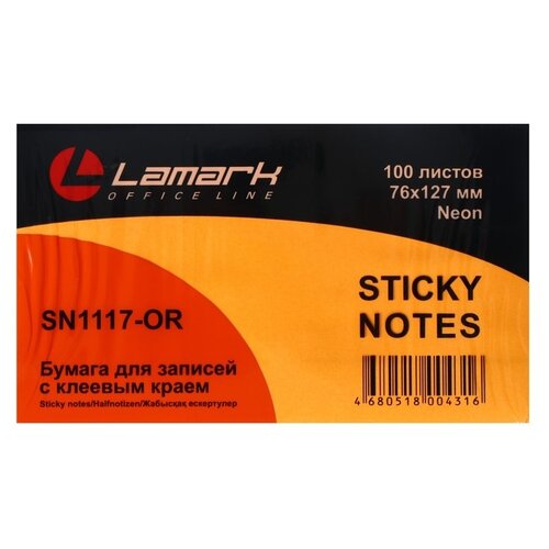 Lamark Блок бумаги для записи с липким краем Neon, SN1117 1 шт. неон оранжевый 76 мм 126 мм 100 листов