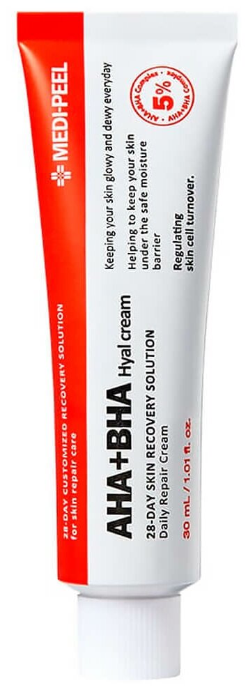 Осветляющий крем с кислотами для ровного тона и рельефа MEDI-PEEL AHA BHA 28 Days Hyal Cream, 30 мл