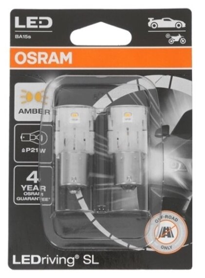 Лампа автомобильная Osram LEDriving SL P21W 12V-LED (BA15s) Amber 1.3W, бл.2шт 3 пок, 7506DYP-02B