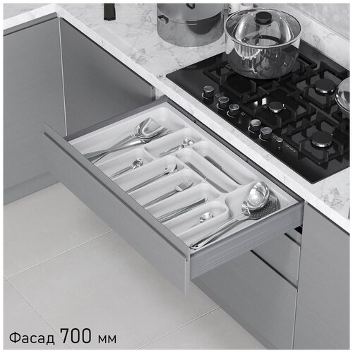 Лоток для столовых приборов Starax в базу шир. 700 (640x490x55) белый