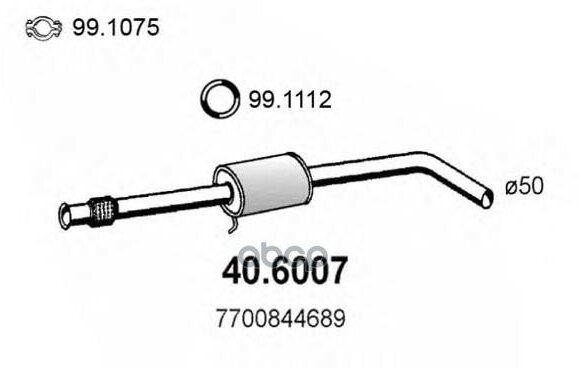 Renault Megane 96> 1.4/1.6 Глушитель Средняя Часть ASSO арт. 40.6007