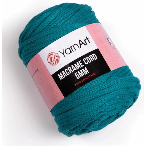 Пряжа YarnArt Macrame cord 5mm зелёная бирюза (783), 60%хлопок/40%полиэстер/вискоза, 85м, 500г, 1шт