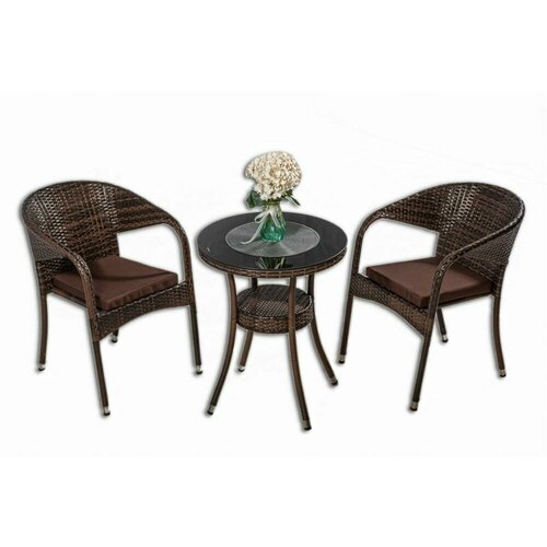 Обеденная группа венеция-греция на 2 персоны со столом D60 коричневая из искусственного ротанга