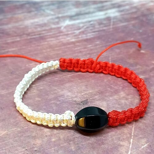 фото Браслет агат черный граненый 10 мм текстильный шамбала 16,5+ см нет бренда