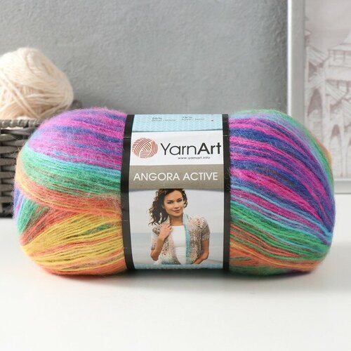 пряжа yarnart angora active 25% мохер 75% акрил 500 м 100 гр 842 синий голубой белый 1 шт Пряжа Angora Active 25% мохер, 75% акрил 500м/100гр (850 радуга)