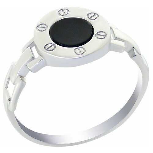 фото Кольцо corona, серебро, золото, 925 проба, родирование, оникс, размер 18.5, золотой