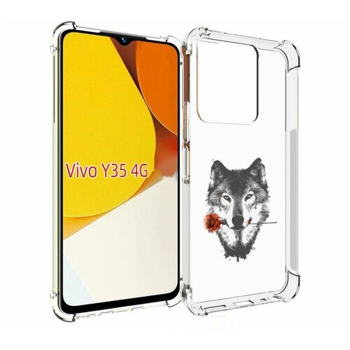 Чехол MyPads волк с розой для Vivo Y35 4G 2022 / Vivo Y22 задняя-панель-накладка-бампер
