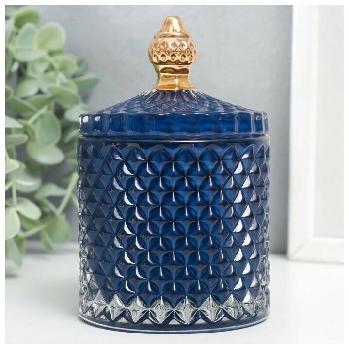 фото Шкатулка стекло Ромбы и купол темно-синий с золотом