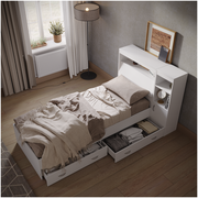 Кровать Виктория 90х200 с ящиками белая с прикроватным блоком и тумбой