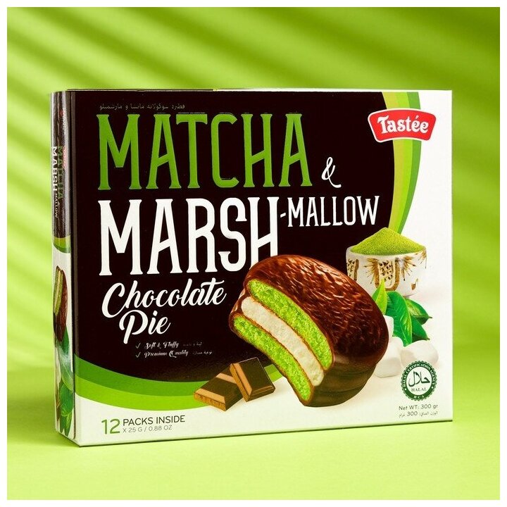 Печенье бисквитное Tastee Matcha Marshmallow Chocolate Pie со вкусом зеленого чая 300 гр - фотография № 3