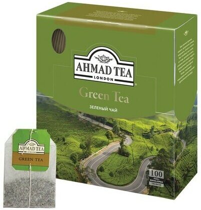 Чай AHMAD (Ахмад) "Green Tea" зеленый, 100 пакетиков по 2 г, 478i-08