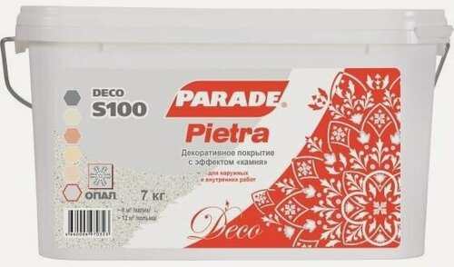 Изображение товара Декор. покрытие с эф. камня PARADE DECO Pietra S100 Опал 7кг Россия
