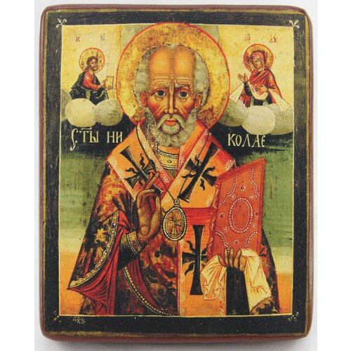 Православная Икона Николай Чудотворец, деревянная иконная доска, левкас, ручная работа(Art.1105_3М)