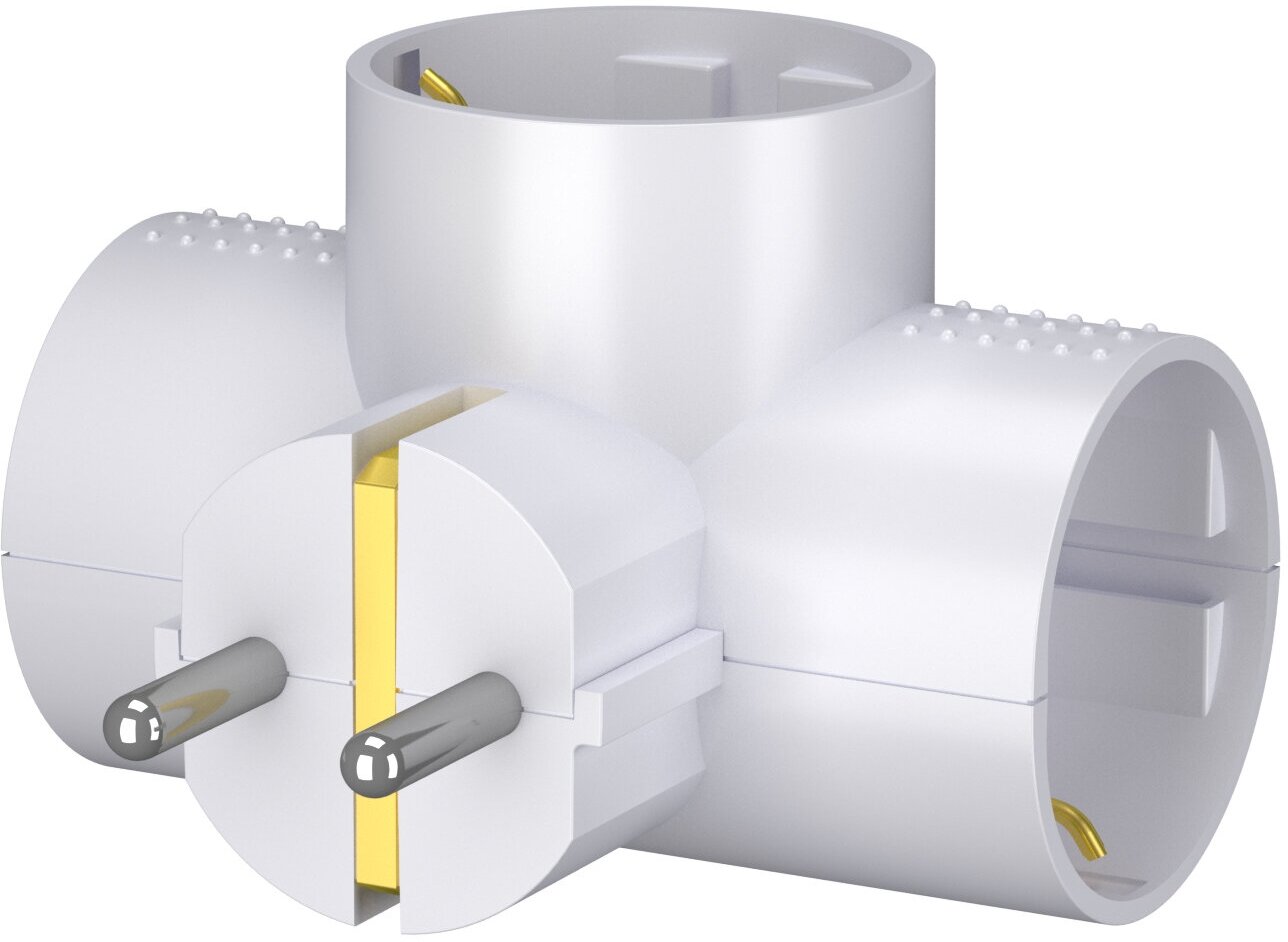 Разветвитель тройник для розетки фотон, Т-образный 16А с заземлением