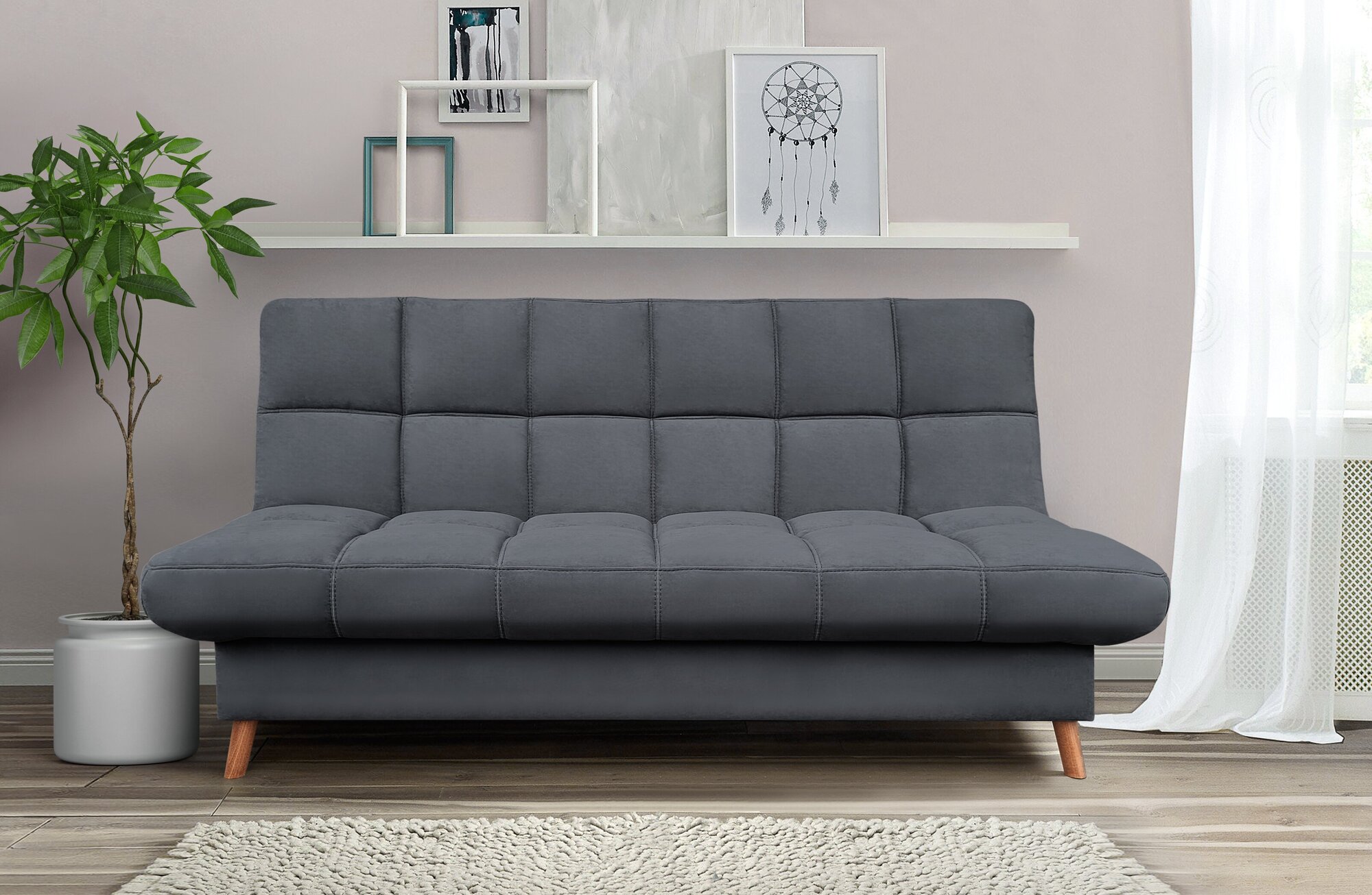 Стоун - прямой раскладной диван кровать (серый) Стоун с ящиком для хранения, без подлокотников, механизм клик-кляк, 200х93х99 см