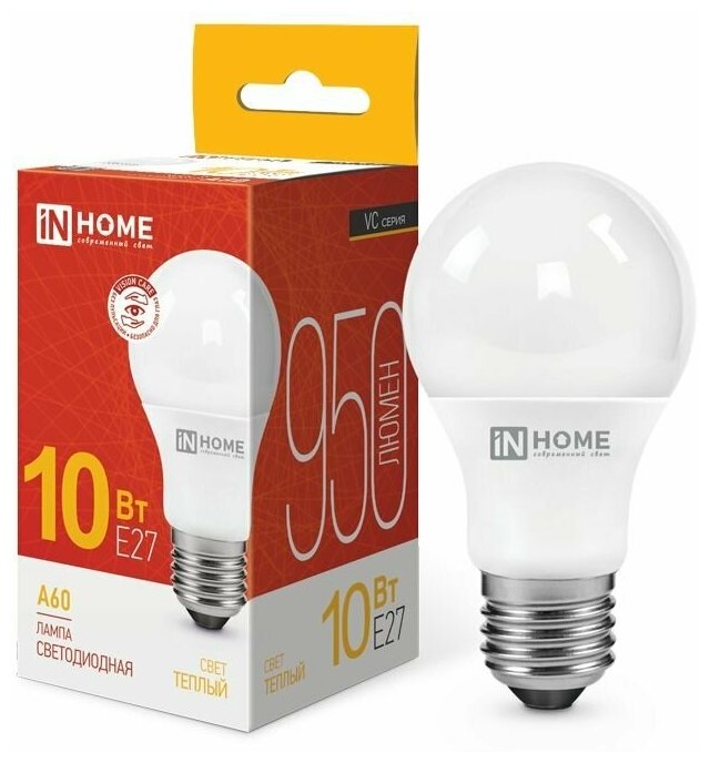 Лампа светодиодная IN HOME LED-A60-VC 10Вт 230В Е27 3000К