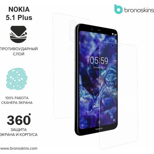 Защитная пленка для экрана и корпуса Nokia 5.1 Plus (Матовая, Защита задней панели)