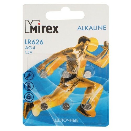 Батарейка алкалиновая Mirex, LR626, AG4, 1.5В, блистер, 6 шт батарейки mirex батарейка алкалиновая mirex lr43 ag12 1 5в блистер 6 шт