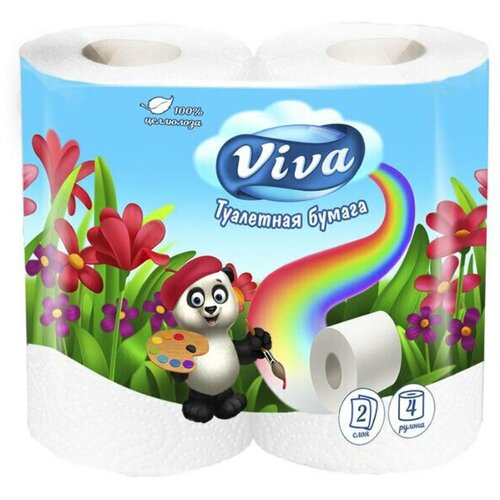 Туалетная бумага Viva 2-х слойная 4 рулона Белая , 3 шт.