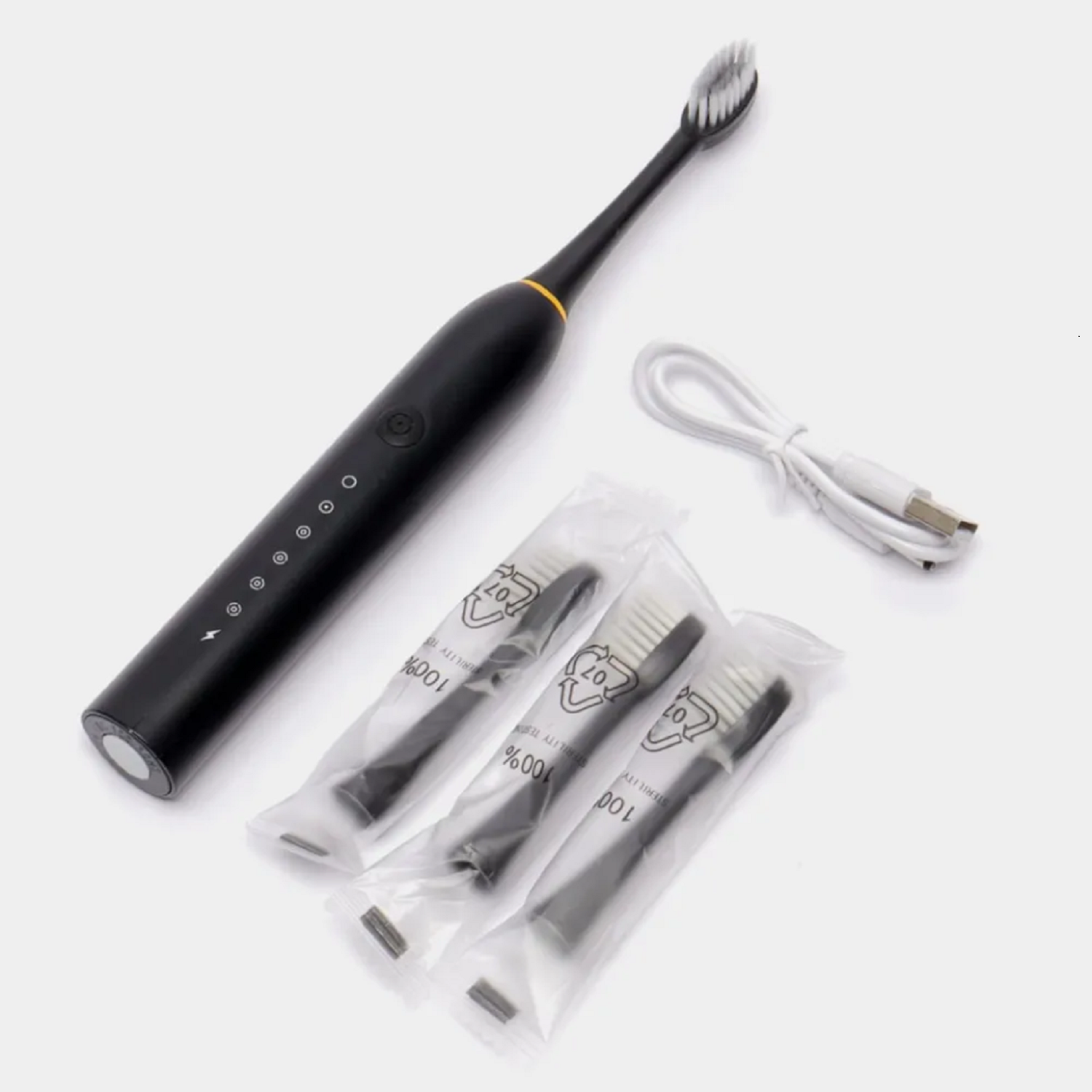 УЗ электрическая зубная щетка с таймером 4*30 сек влагозащита IPX7 6 режимов 4 насадки 30 дней на 1й зарядке