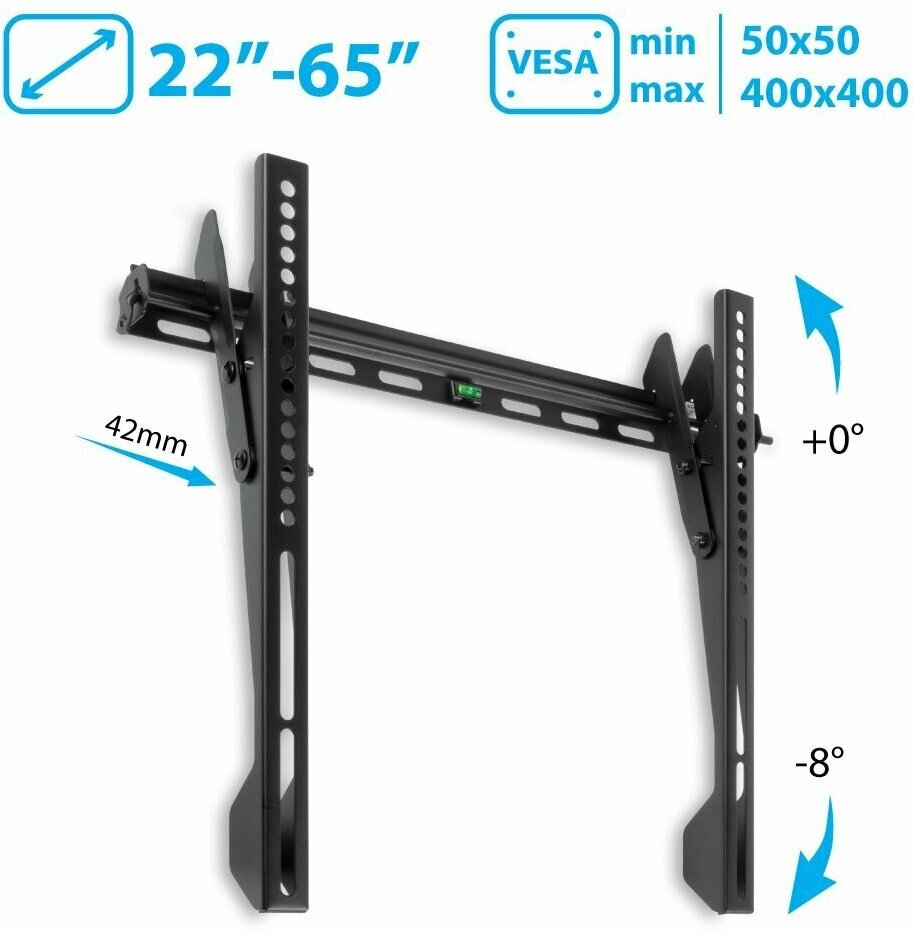 Кронштейн для телевизора Kromax VEGA-12, 22-65", настенный, наклон, черный [26014]