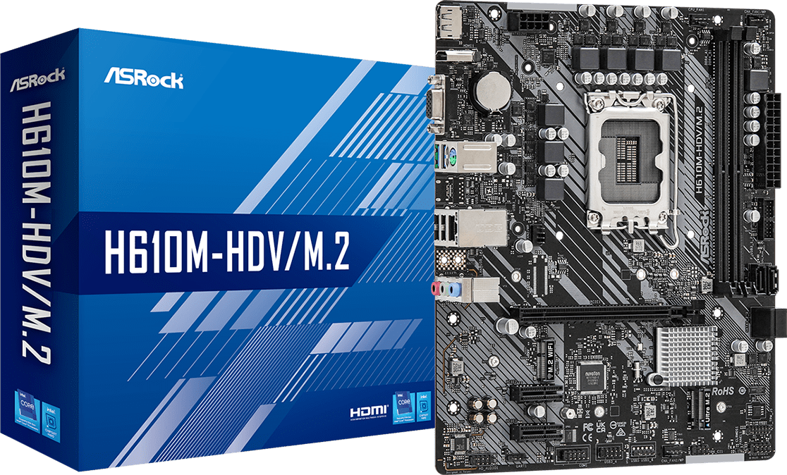 Материнская плата Asrock H610M-HDV/M.2 Soc-1700 Intel H610 2xDDR4 mATX 8ch(7.1) GbLAN VGA HDMI DP