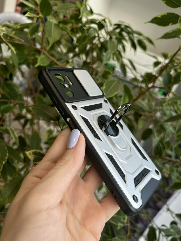 Чехол противоударный для Xiaomi Poco M5s и Redmi Note 10 4G и Redmi Note 10S / Поко М5s и Редми Нот 10 и Нот 10S с защитой камеры armors (Серебристый) — фото 1
