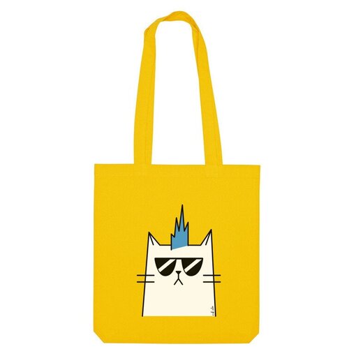 мужская футболка кот с ирокезом l желтый Сумка шоппер Us Basic, желтый