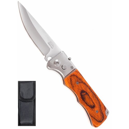 Складной автоматический нож Pirat A513, деревянная рукоять, чехол, длина клинка: 8,7 см
