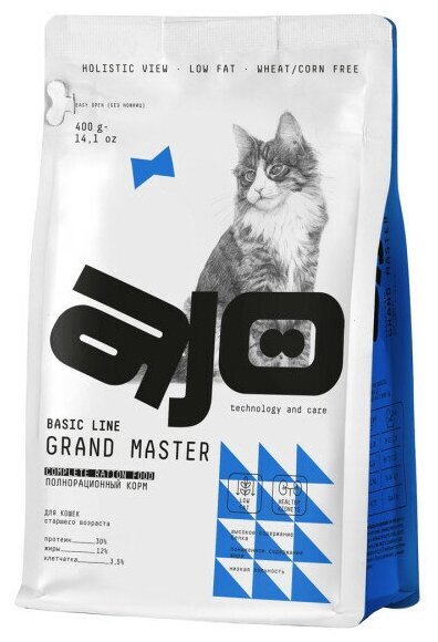 Сухой корм для кошек старшего возраста AJO Grand Master с курицей и свининой 10 кг.