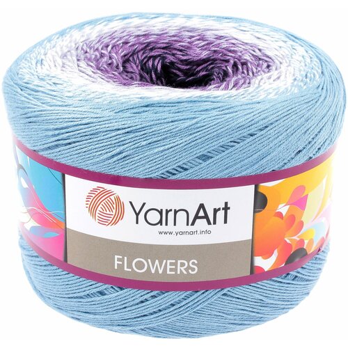 пряжа yarnart flowers синий желтый сиреневый 257 55%хлопок 45%акрил 1000м 250г 3шт Пряжа YarnArt Flowers голубой-белый-сиреневый-фиолет(264), 55%хлопок/45%акрил, 1000м, 250г, 3шт