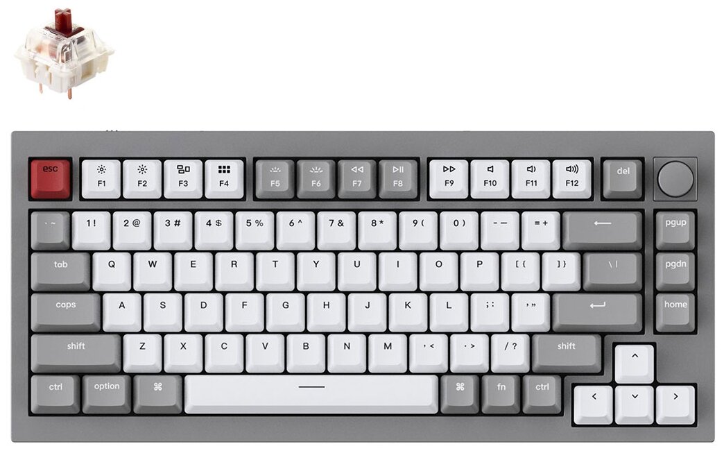 Клавиатура Keychron Q1-N3,RGB подсветка,коричневый свитч,84 кнопоки, цвет серый