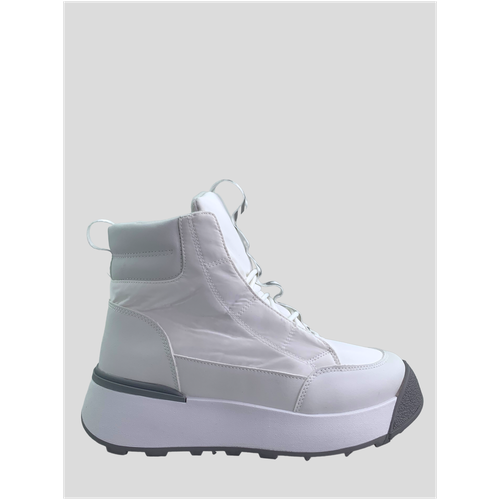 фото Демисезонные ботинки женские из экокожи и нейлона на толстой платформе с подкладкой из натуральной шерсти (2343) цвет: белый crosby