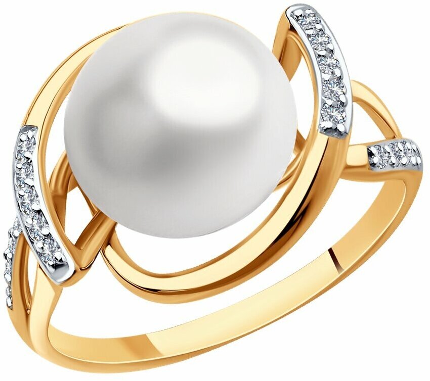 Кольцо Diamant online, красное золото, 585 проба, фианит, жемчуг