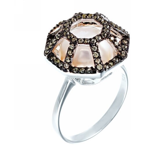 Кольцо JV, серебро, 925 проба, жемчуг, фианит, размер 17.75 кольца джей ви серебряное кольцо с жемчугом цирконием