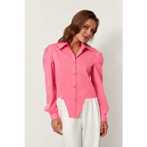 фото Рубашка charmstore, повседневный стиль, прямой силуэт, длинный рукав, без карманов, однотонная, размер xs, розовый